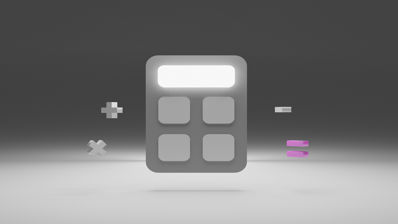 A grey 3D calculator design