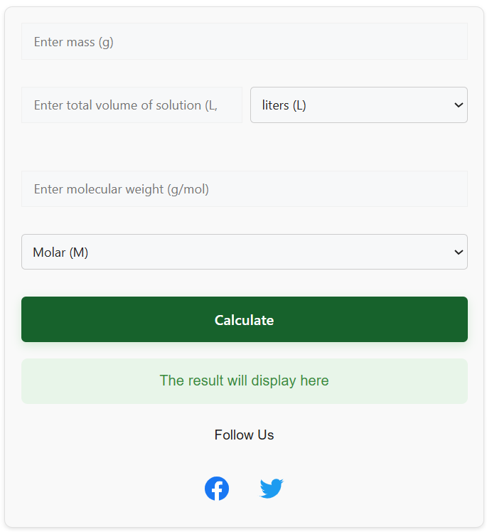 screenshot of the molarity-calculator interface