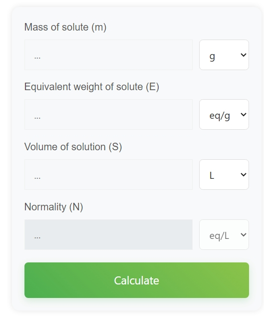 the normality calculator interface